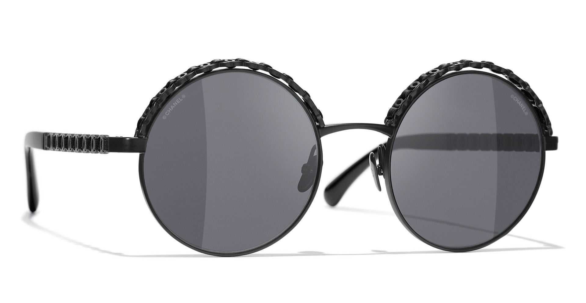 CHANEL 4265Q Round Metal & Calfskin Sunglasses | Fashion Eyewear US