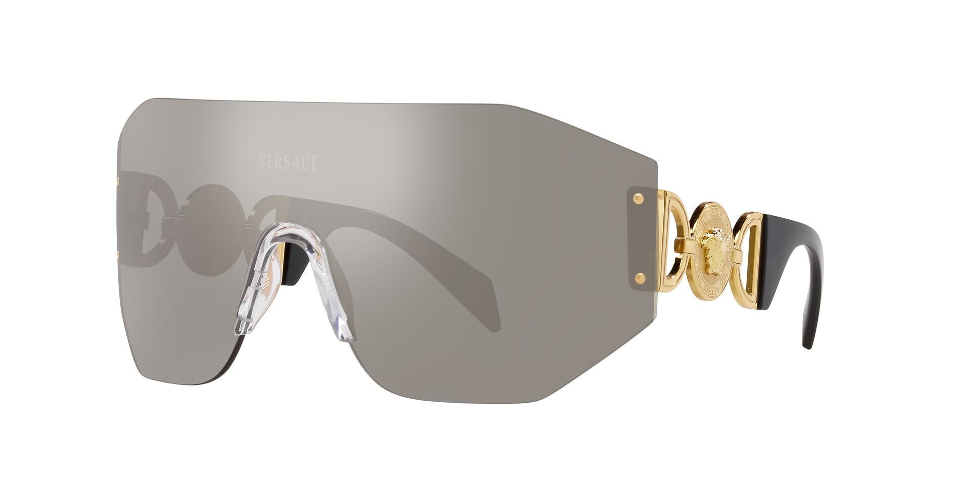 Store Versace VE2230-B Pale Gold Rimless Shield Studded Sunglasses