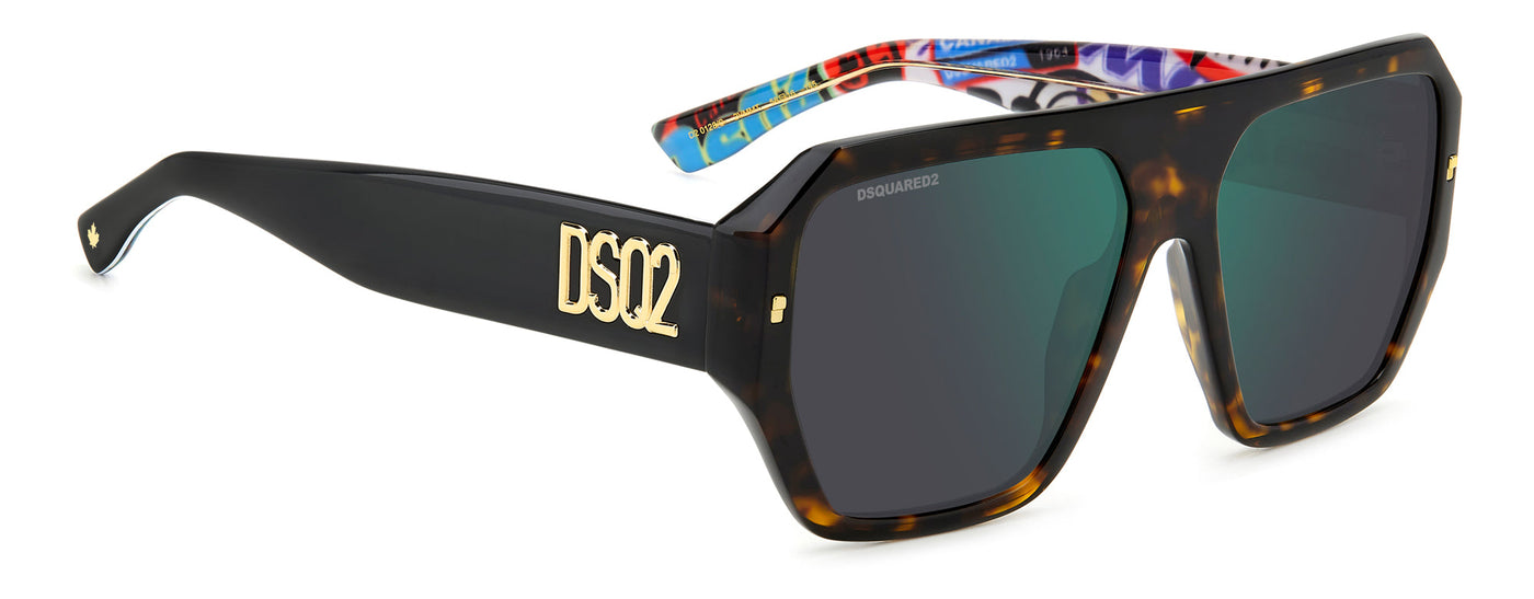 DSQUARED2 D2 0128/S Havana Pattern/Green Mirror #colour_havana-pattern-green-mirror