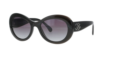 Black Iridescent Oval Chanel Sunglasses