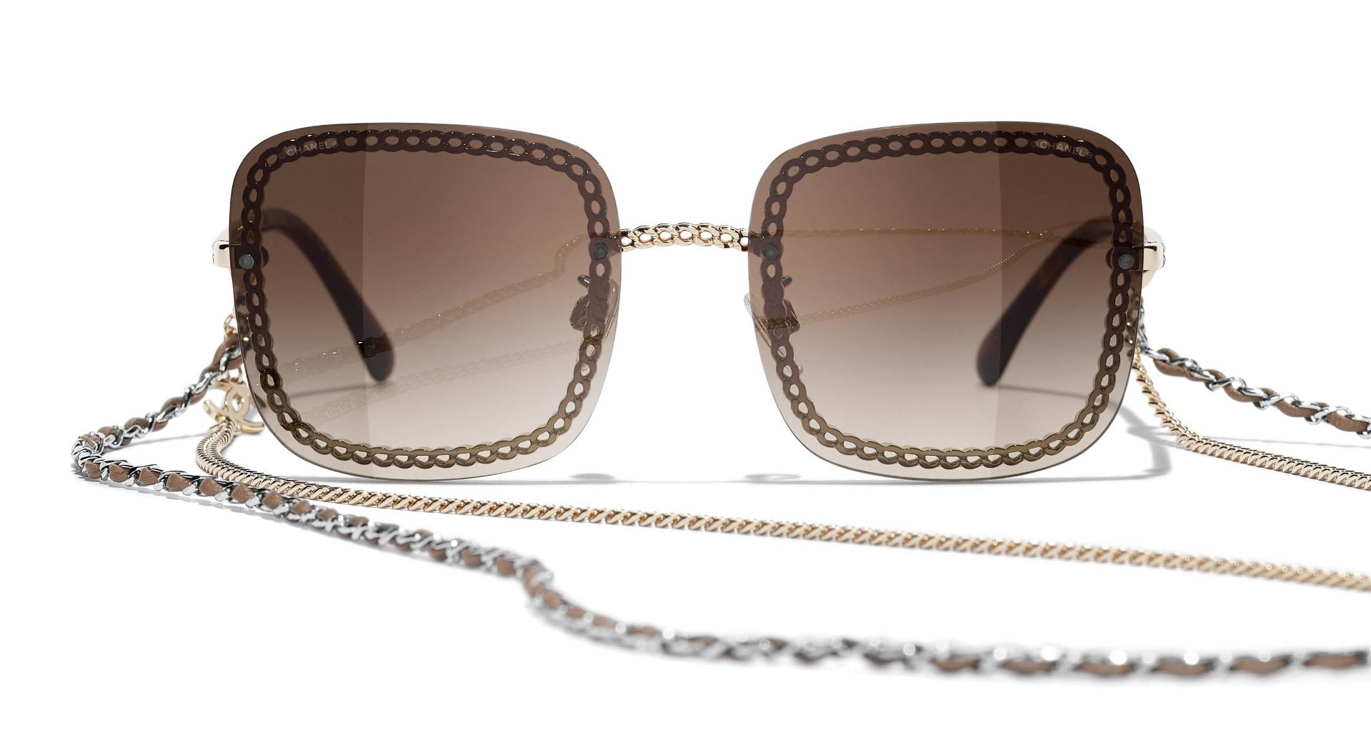 CHANEL 4244 Square Metal, Calfskin & Imitation Pearls Sunglasses