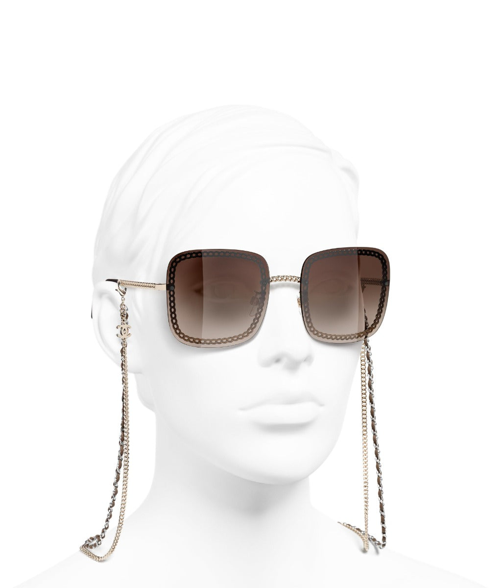 CHANEL 4244 Square Metal Calfskin Imitation Pearls Sunglasses Fashion Eyewear US